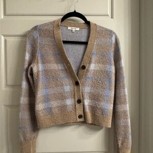 Madewell Tan and Blue Plaid Cardigan